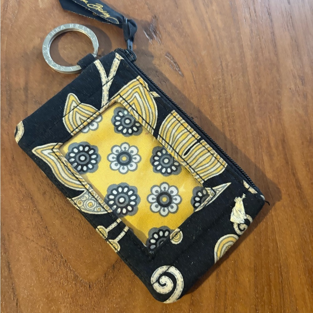 Vera Bradley Black and Yellow Hird Floral Coin Pouch - Retired